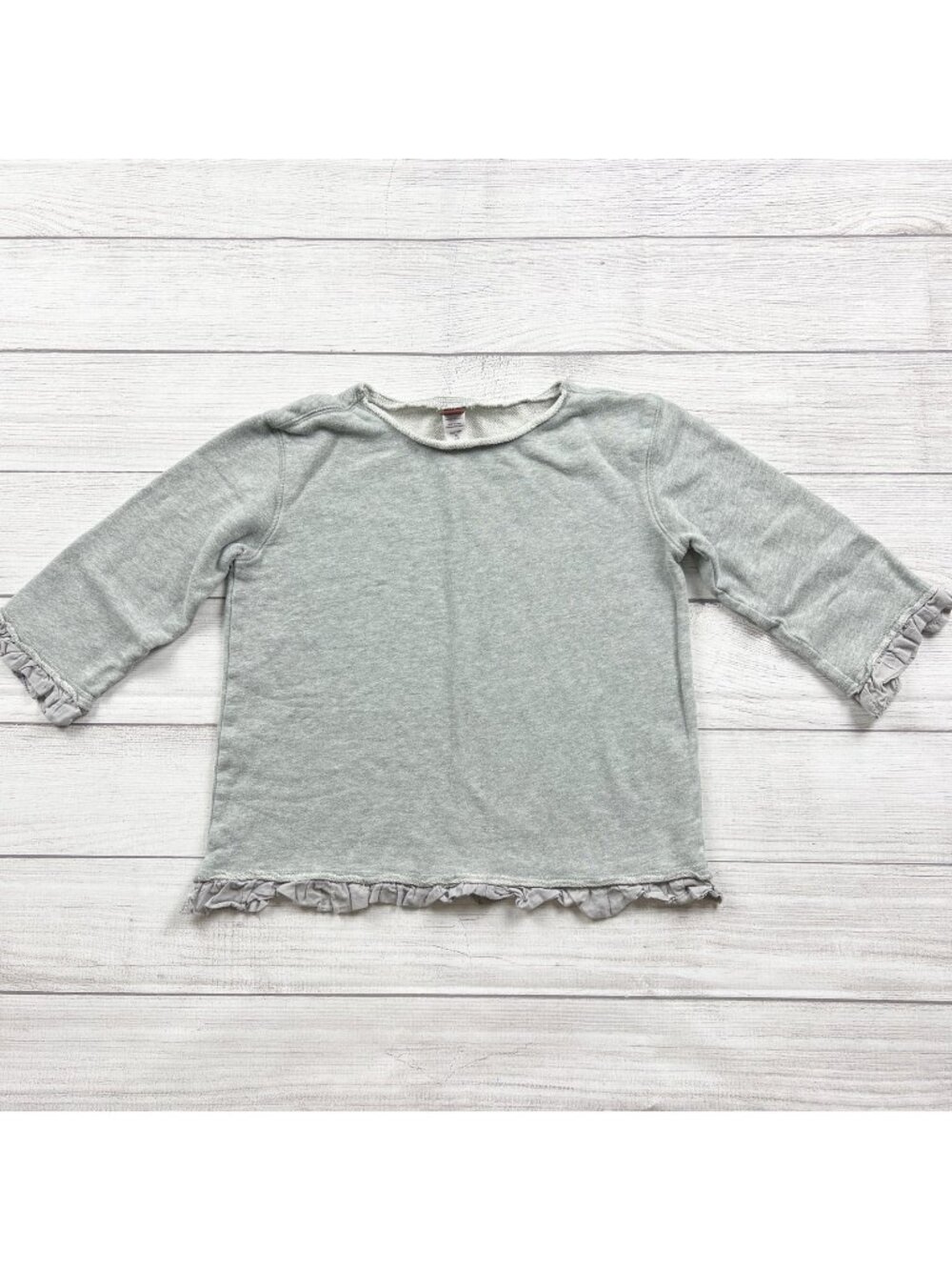 Tea Collection Girls Gray Ruffled Hem Long Sleeve Top XL 12